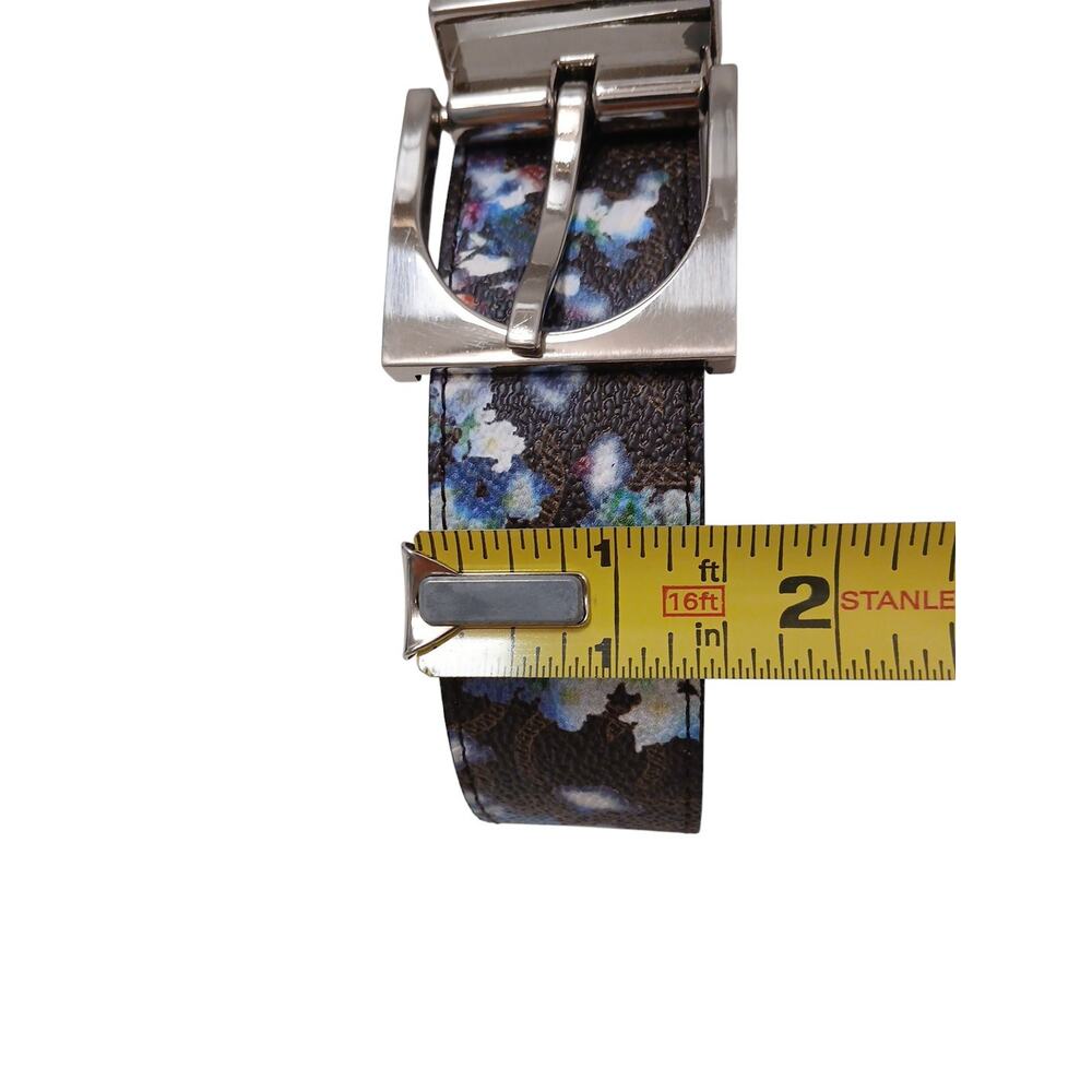 Calvin Klein Floral Belt XL Sz 48" Brown Blue Silver Logo Buckle Boho Cottage - Picture 9 of 14